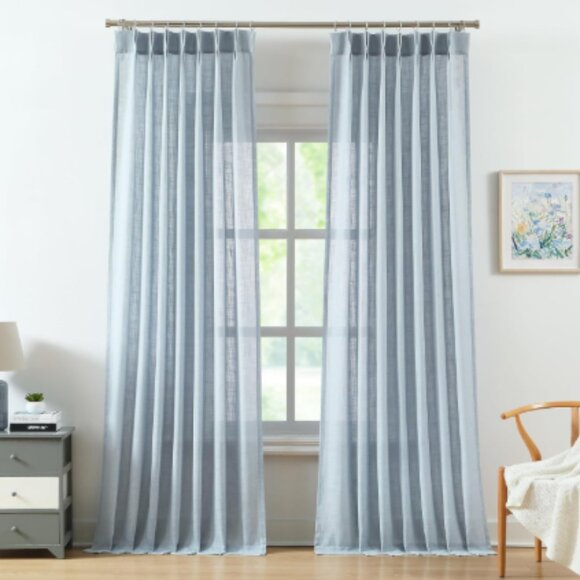 WEST LAKE Faux Linen Curtain Panels 41 x 91 Dusty Blue Pinch Pleat SET OF 4 - Picture 1 of 16